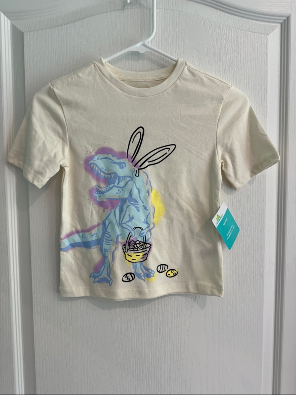 Boys Cream Easter Shirt with Dino Bunny Design